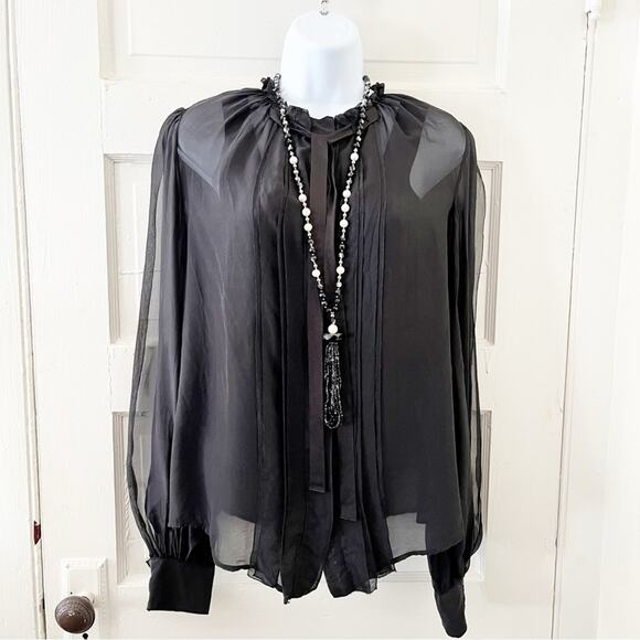 DOLCE & GABBANA 100% Silk Sheer Black Open Sleeve Top, Italian 44 / US M - Picture 9 of 15